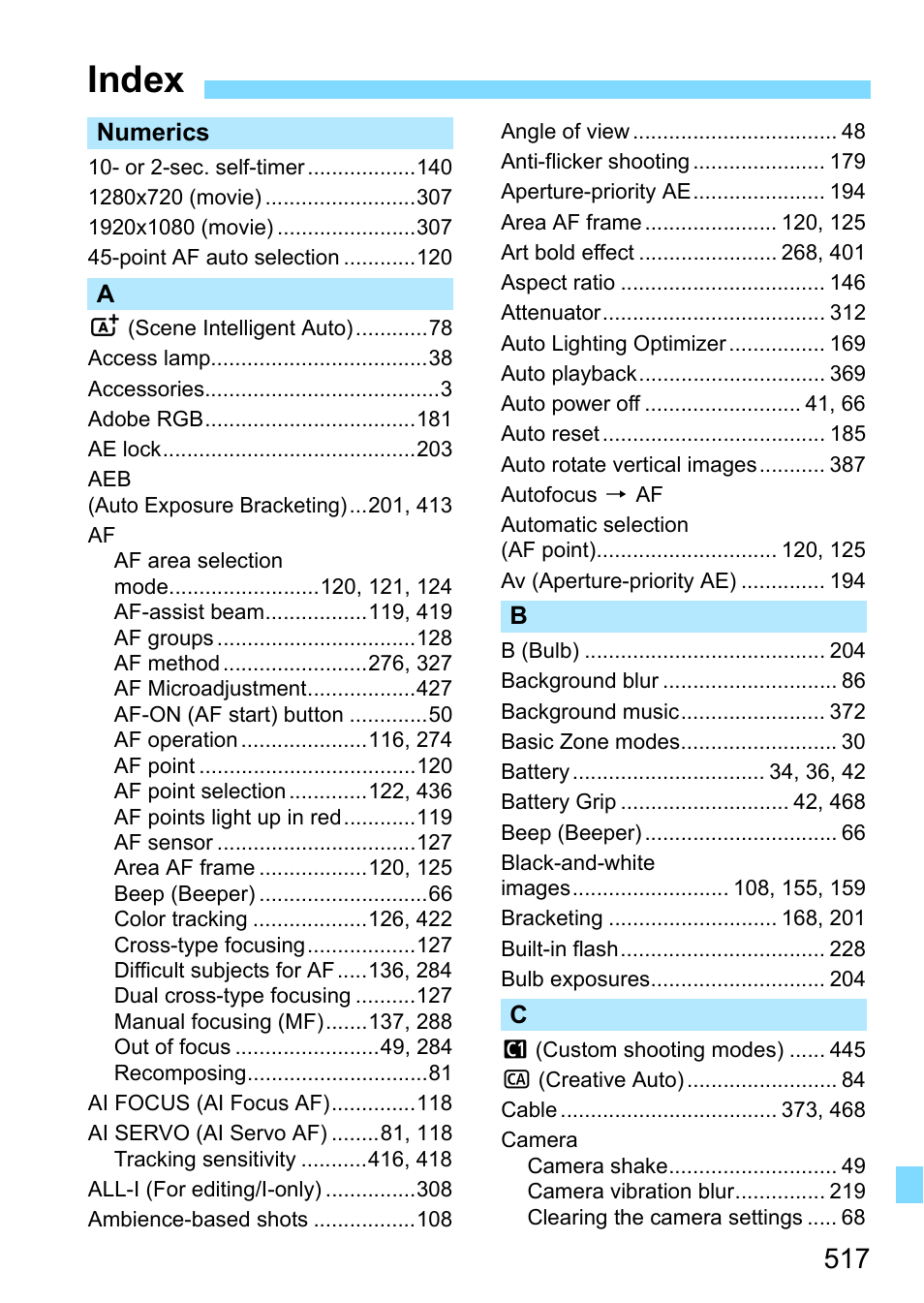 Index | Canon EOS 80D User Manual | Page 517 / 526