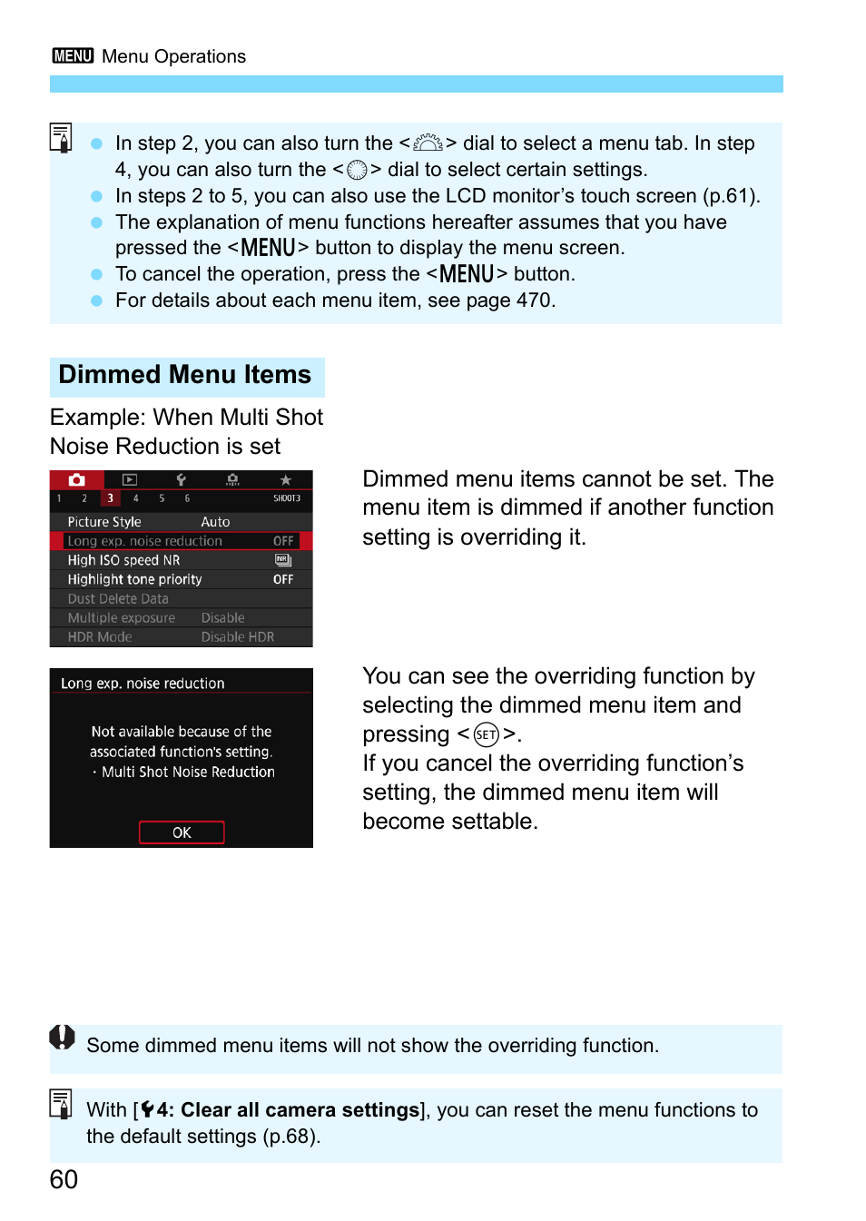 Dimmed menu items | Canon EOS 80D User Manual | Page 60 / 526