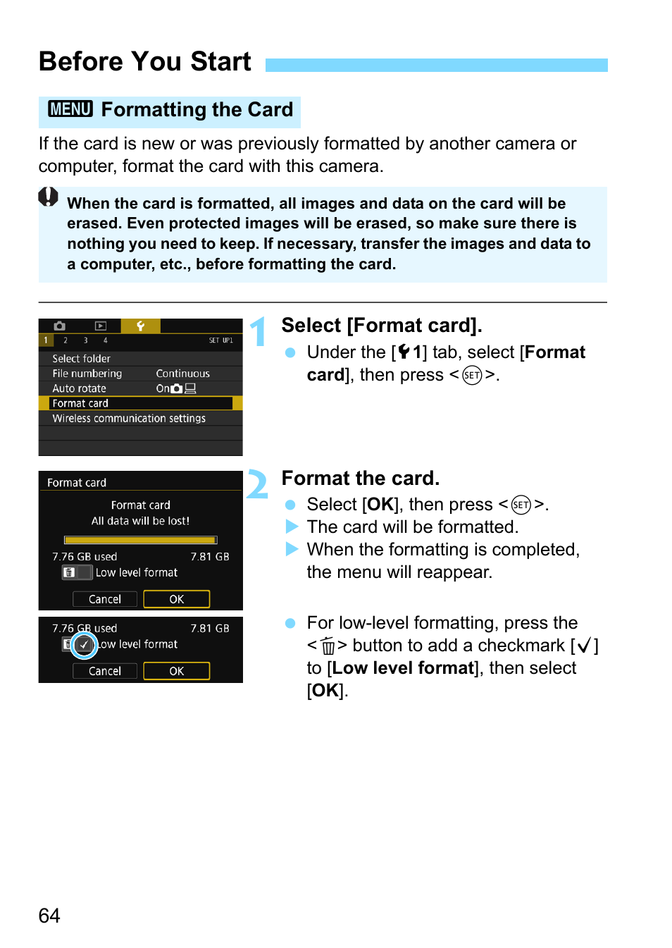 Before you start | Canon EOS 80D User Manual | Page 64 / 526