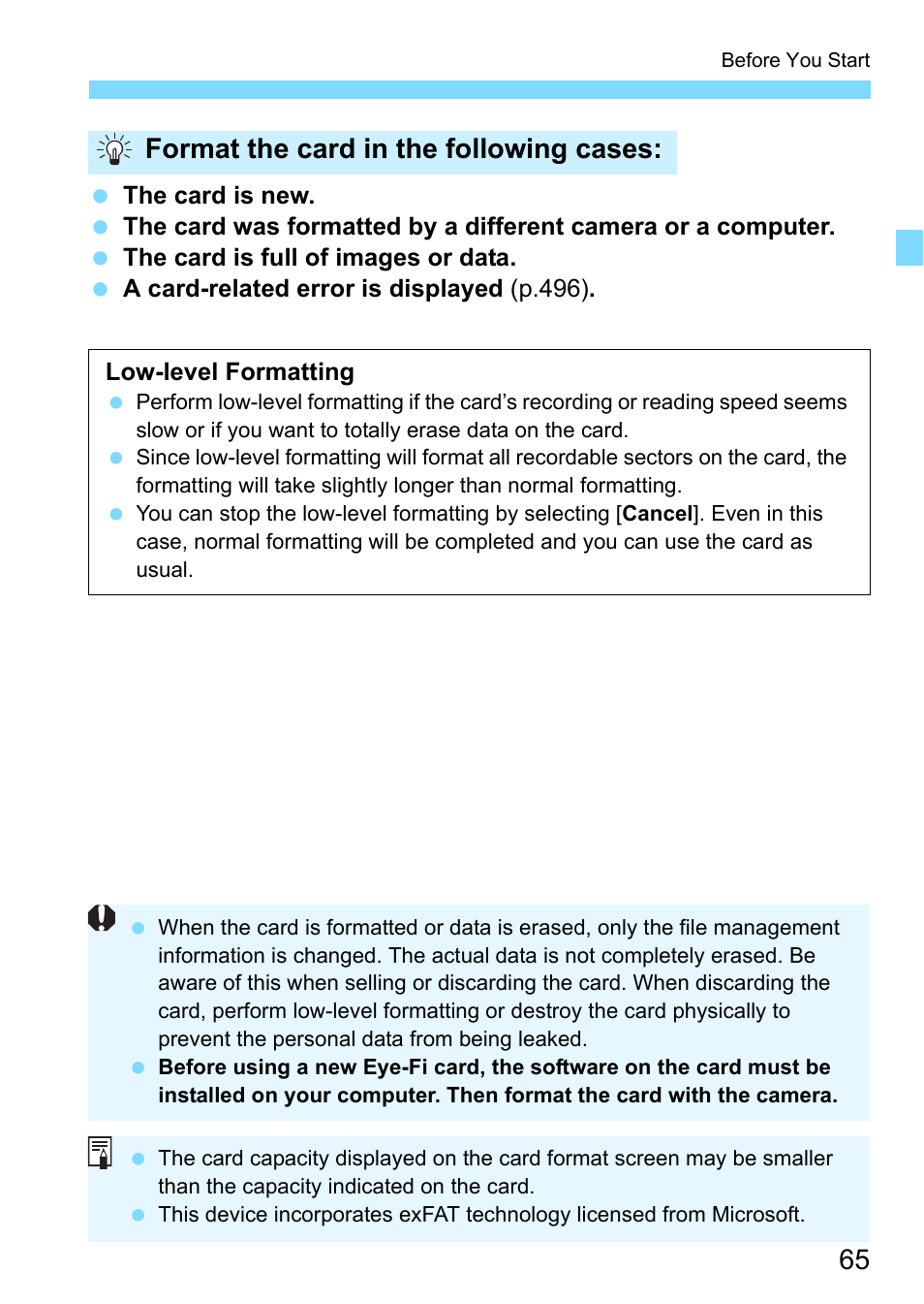Format the card in the following cases | Canon EOS 80D User Manual | Page 65 / 526