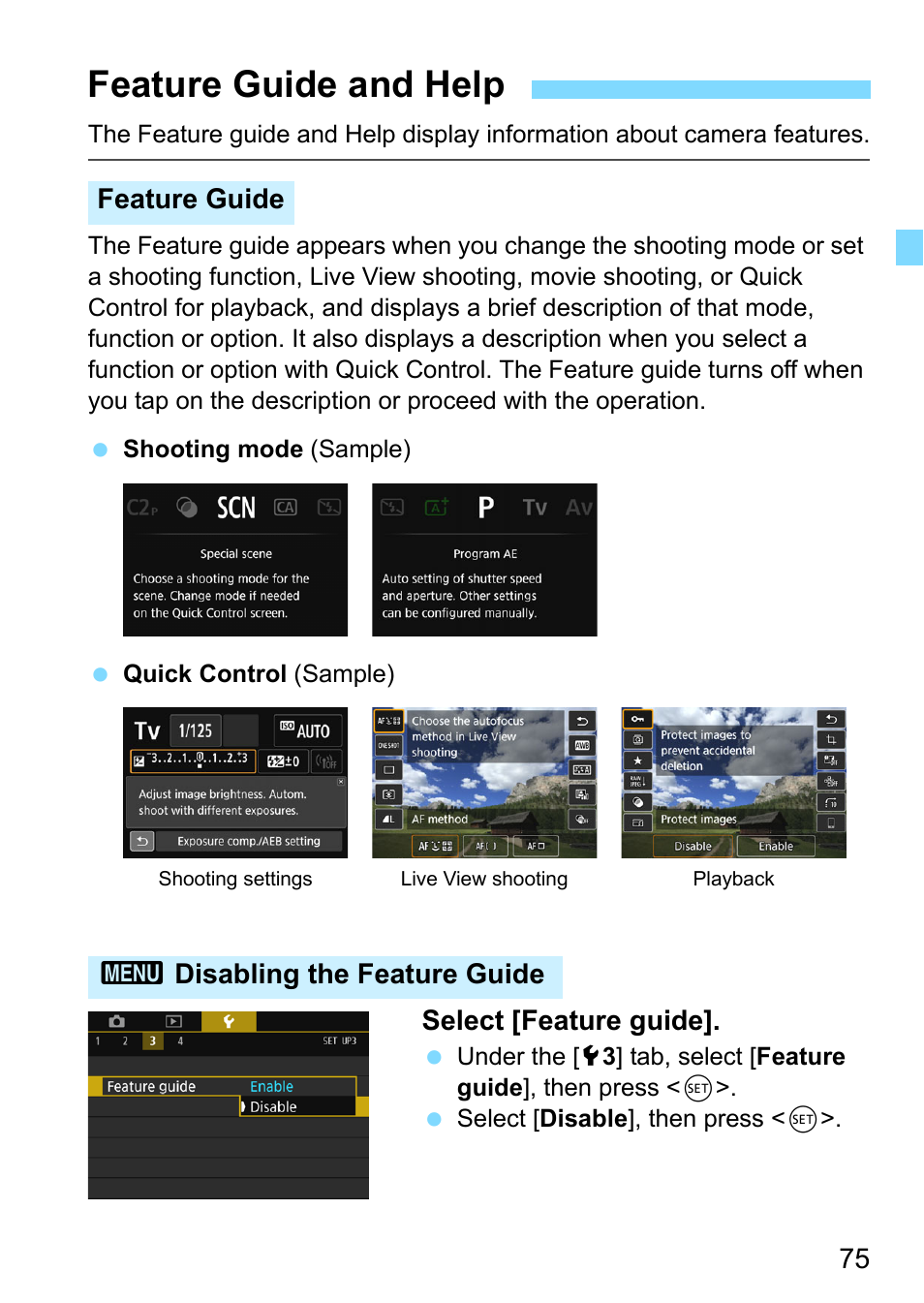 Feature guide and help, P.75 | Canon EOS 80D User Manual | Page 75 / 526