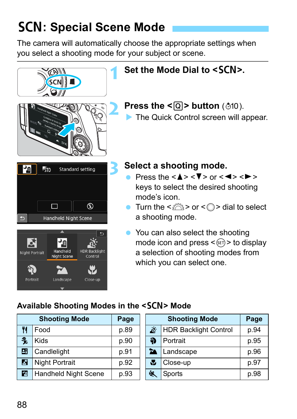 Special scene mode, P.88) | Canon EOS 80D User Manual | Page 88 / 526