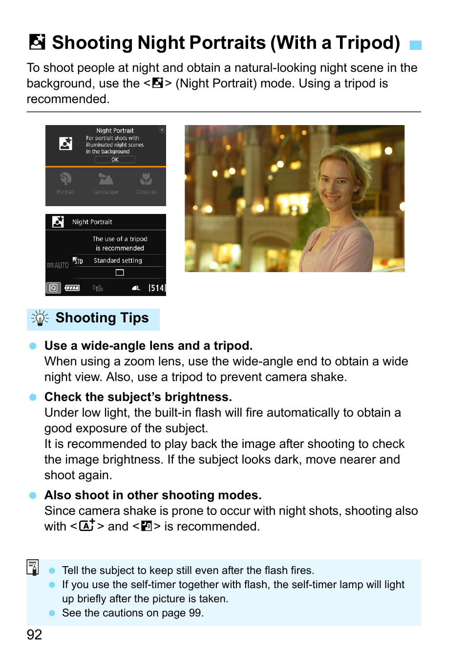 Shooting night portraits (with a tripod), P.92), P.92 | 6shooting night portraits (with a tripod) | Canon EOS 80D User Manual | Page 92 / 526