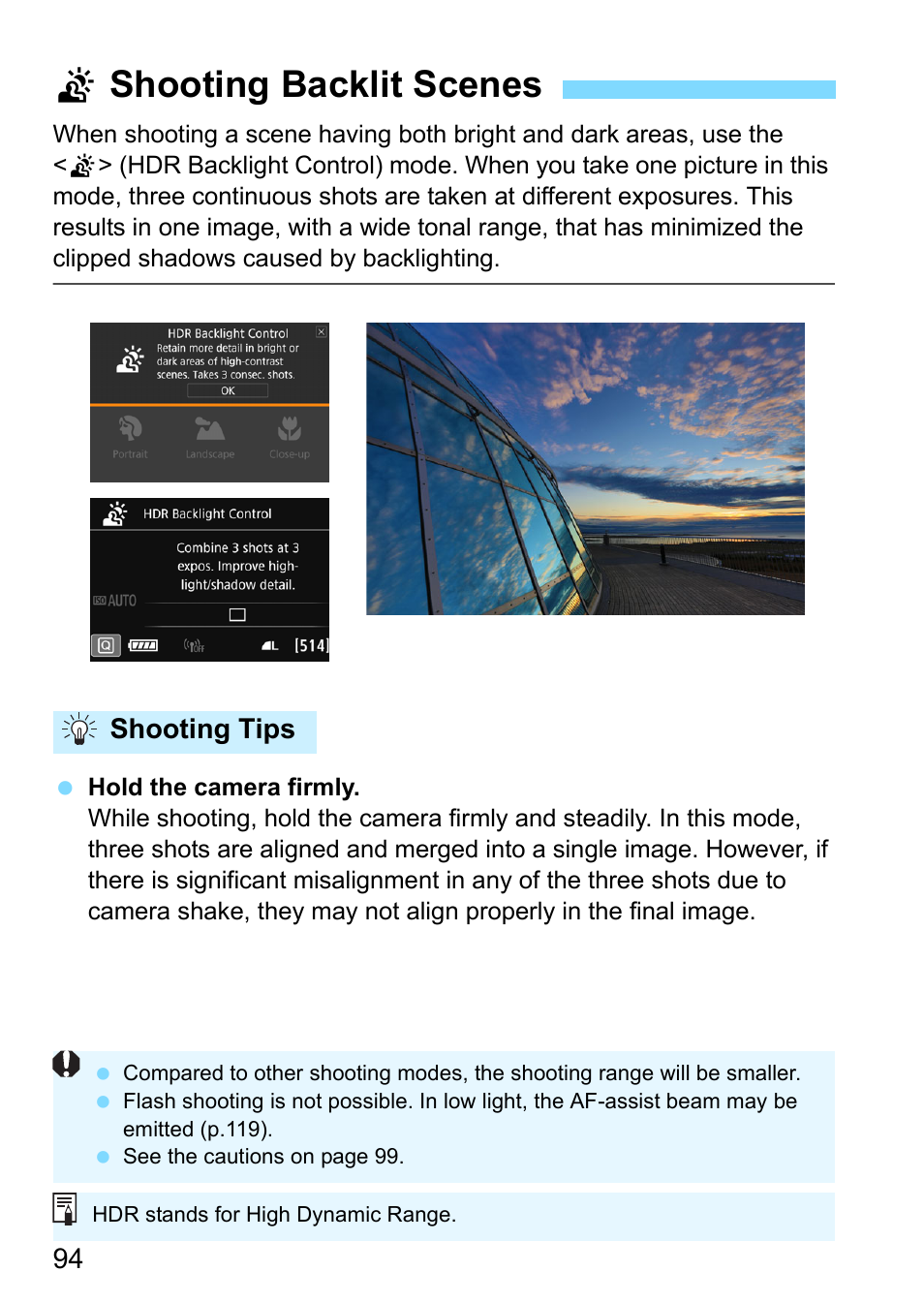 Shooting backlit scenes, Gshooting backlit scenes | Canon EOS 80D User Manual | Page 94 / 526