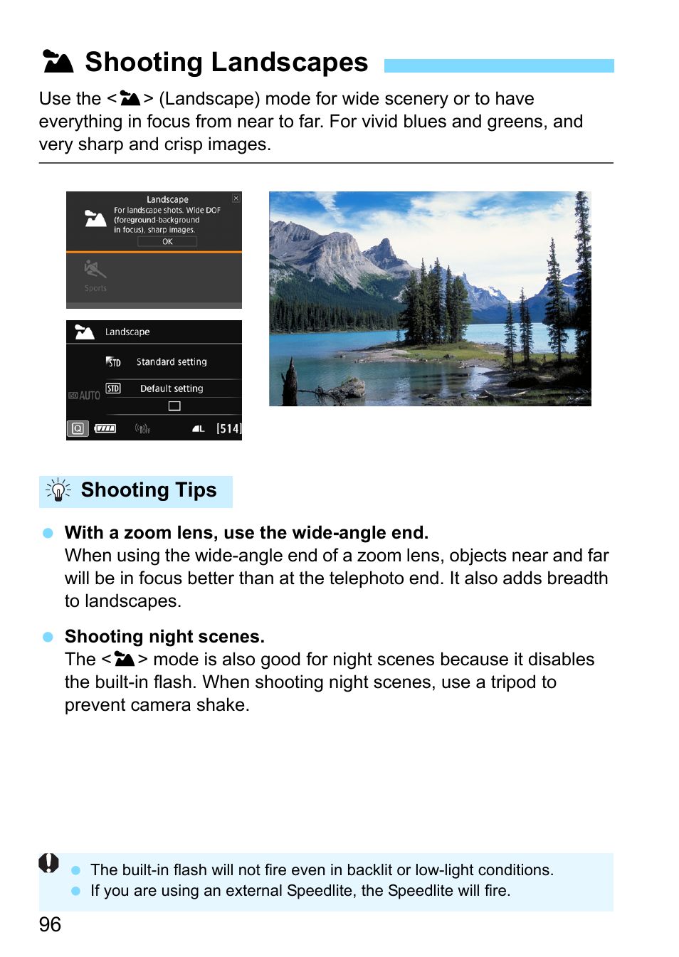 Shooting landscapes, 3shooting landscapes | Canon EOS 80D User Manual | Page 96 / 526