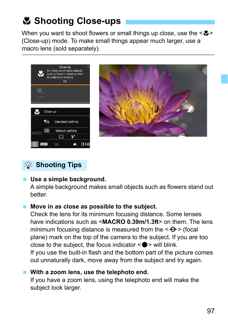 Shooting close-ups, Ane mark (p.97), P.97 | 4shooting close-ups | Canon EOS 80D User Manual | Page 97 / 526