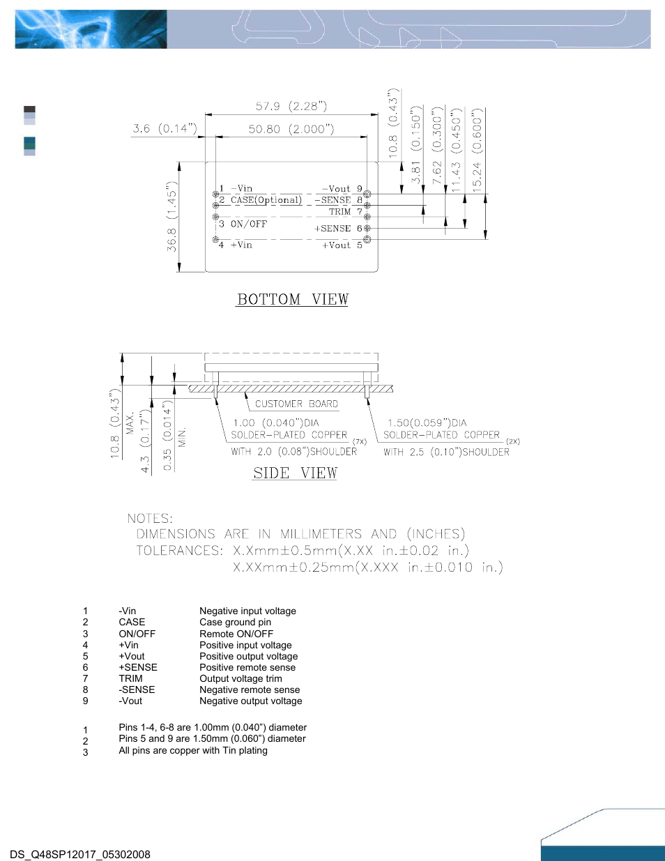 Mechanical drawing (without heatsperader) | Delta Electronics Q48SP User Manual | Page 11 / 14