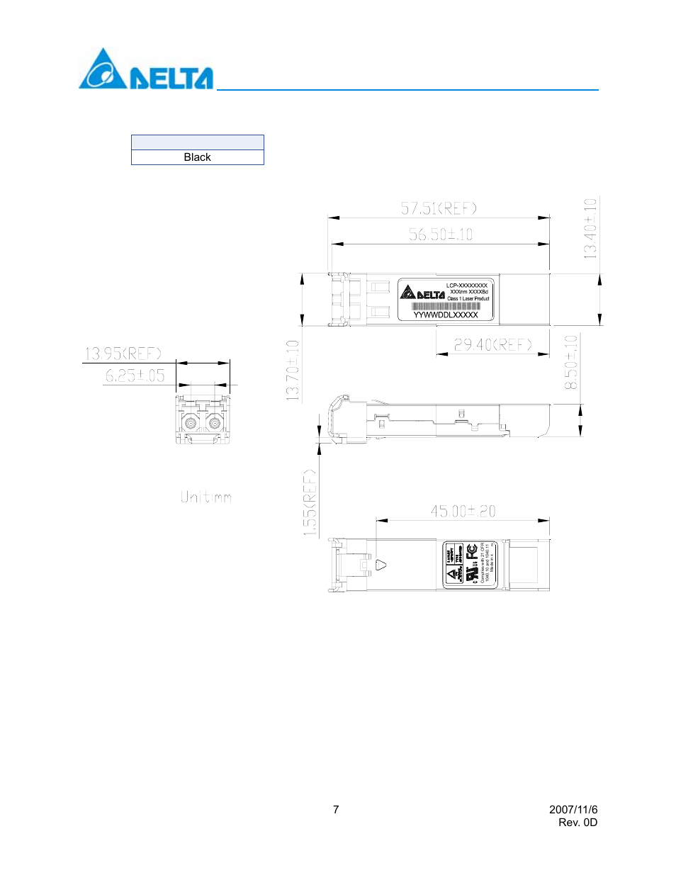 Latch color identifier black, Delta electronics, inc | Delta Electronics LCP-155A4HSRBx User Manual | Page 7 / 12