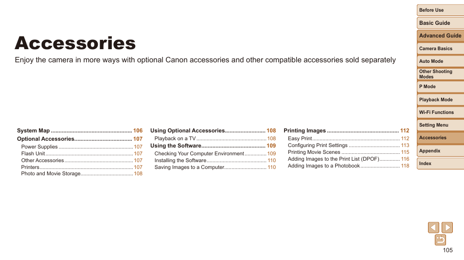 Accessories | Canon IXUS 180 User Manual | Page 105 / 143