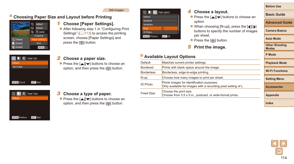 Specify the paper size, layout, and other details | Canon IXUS 180 User Manual | Page 114 / 143