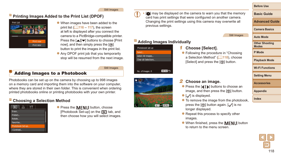 Adding images to a photobook, And ordering prints from a photo development | Canon IXUS 180 User Manual | Page 118 / 143