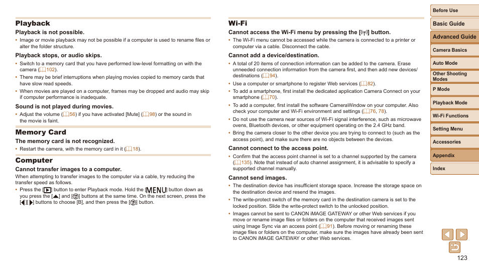 Playback, Computer, Wi-fi | Canon IXUS 180 User Manual | Page 123 / 143