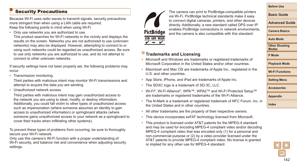 Security precautions | Canon IXUS 180 User Manual | Page 142 / 143