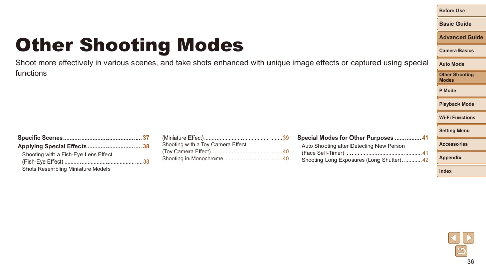 Other shooting modes | Canon IXUS 180 User Manual | Page 36 / 143