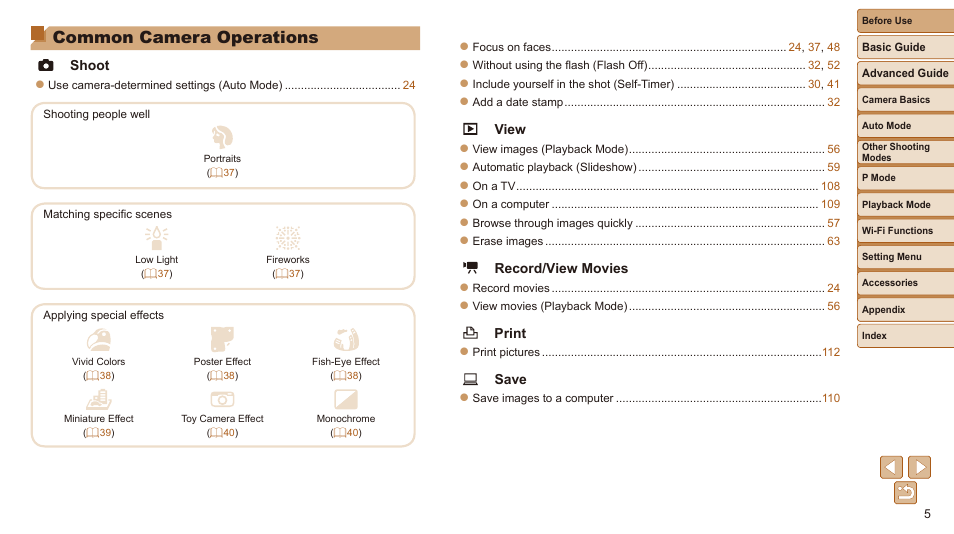 Common camera operations | Canon IXUS 180 User Manual | Page 5 / 143