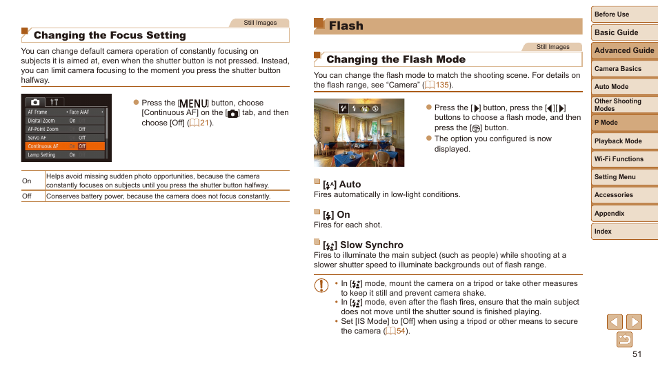 Flash, And shoot again, Changing the focus setting | Changing the flash mode, Are dark | Canon IXUS 180 User Manual | Page 51 / 143