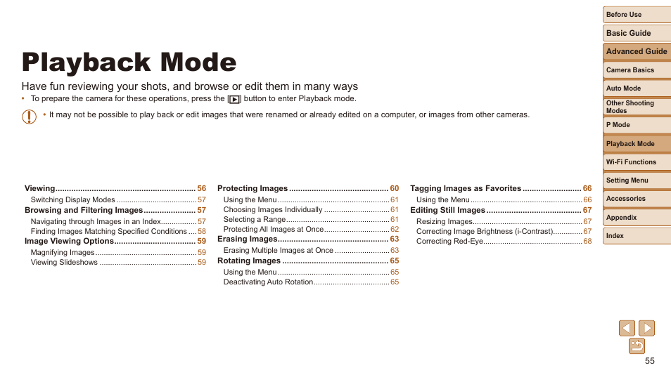 Playback mode | Canon IXUS 180 User Manual | Page 55 / 143