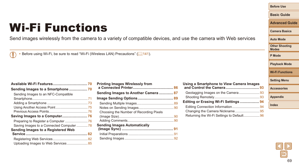 Wi-fi functions | Canon IXUS 180 User Manual | Page 69 / 143