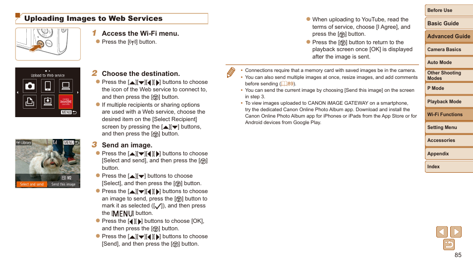 Uploading images to web services | Canon IXUS 180 User Manual | Page 85 / 143