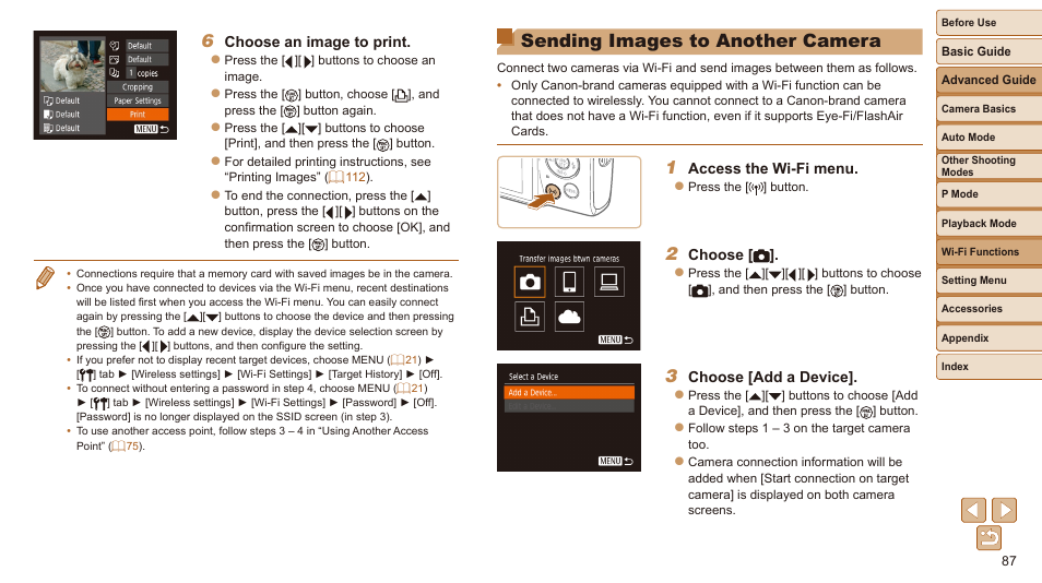 Sending images to another, Camera, Sending images to another camera | Canon IXUS 180 User Manual | Page 87 / 143