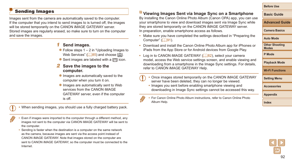 Sending images | Canon IXUS 180 User Manual | Page 92 / 143