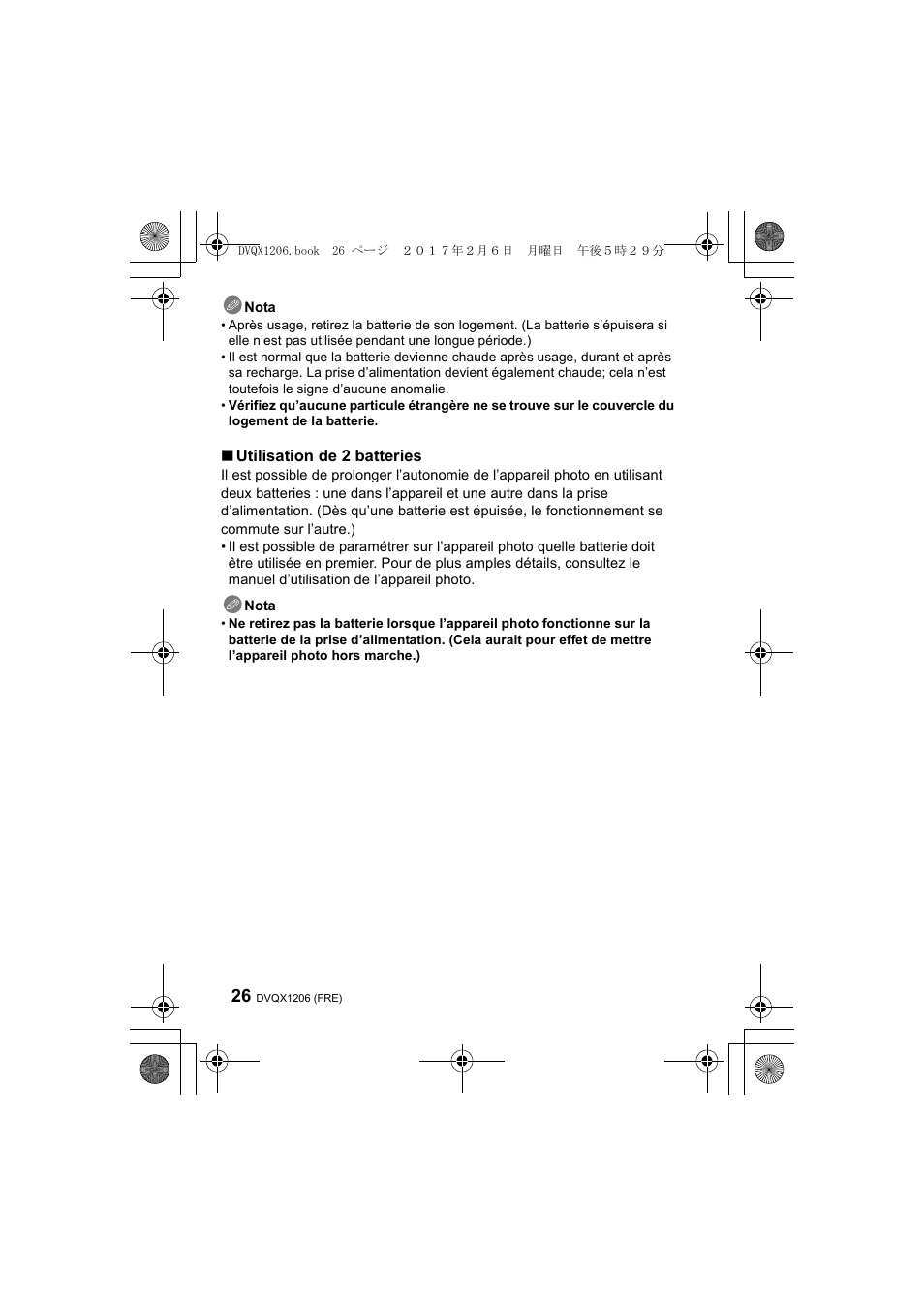 Utilisation de 2 batteries | Panasonic Lumix GH5 User Manual | Page 26 / 132