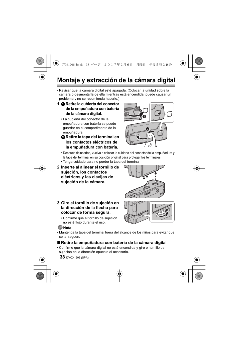 Montaje y extracción de la cámara digital | Panasonic Lumix GH5 User Manual | Page 38 / 132