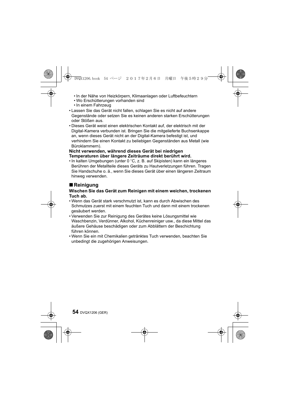 Reinigung | Panasonic Lumix GH5 User Manual | Page 54 / 132