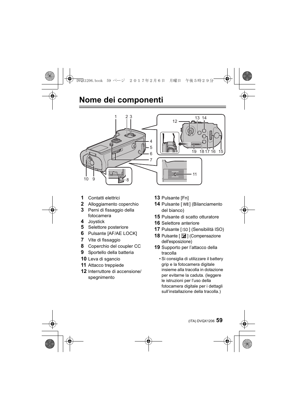 Nome dei componenti | Panasonic Lumix GH5 User Manual | Page 59 / 132