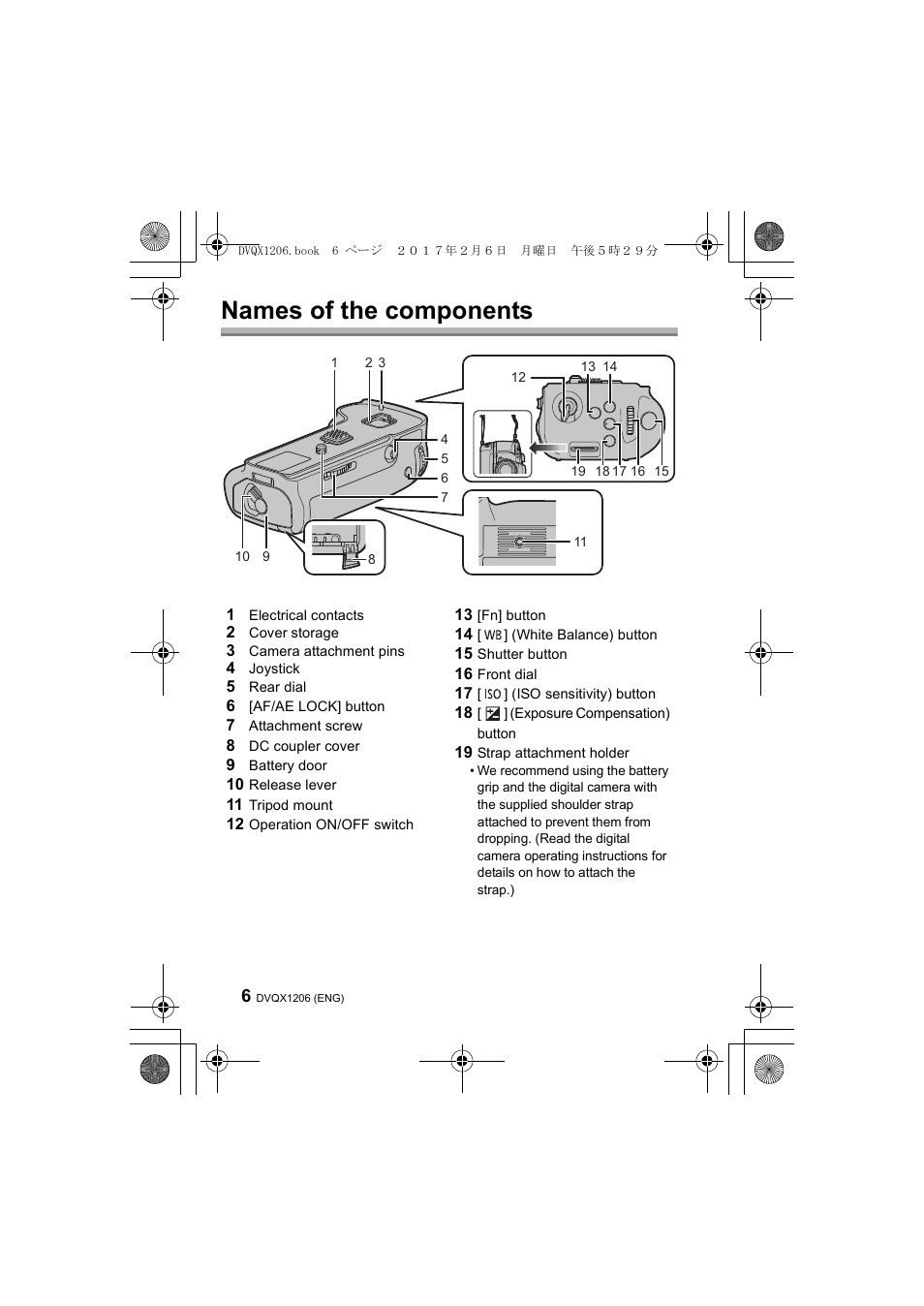 Names of the components | Panasonic Lumix GH5 User Manual | Page 6 / 132