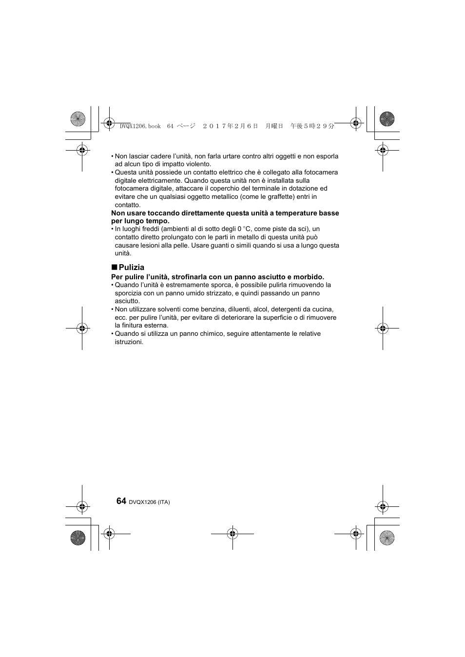 Pulizia | Panasonic Lumix GH5 User Manual | Page 64 / 132