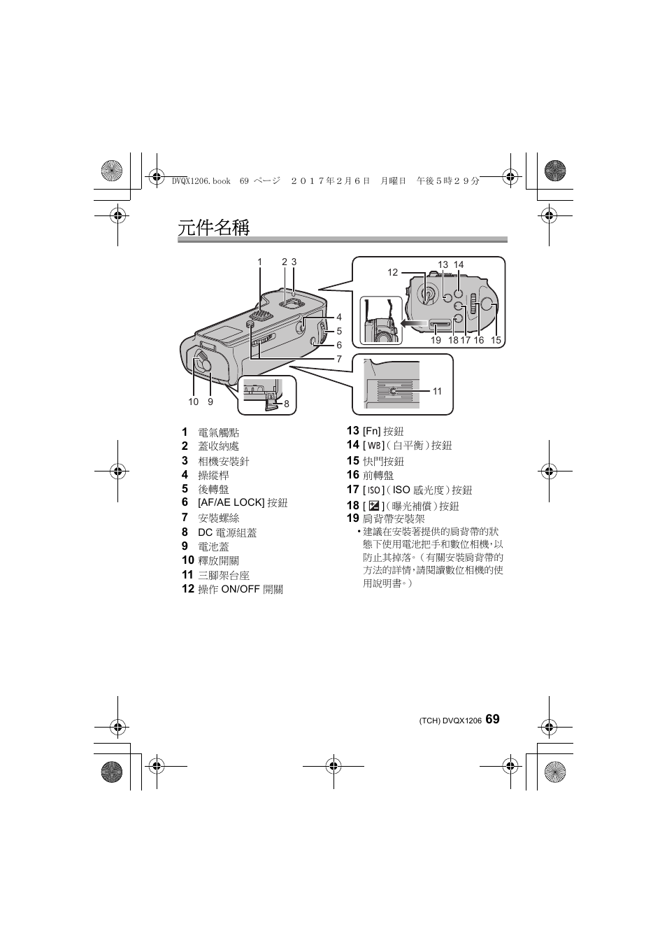 元件名稱 | Panasonic Lumix GH5 User Manual | Page 69 / 132