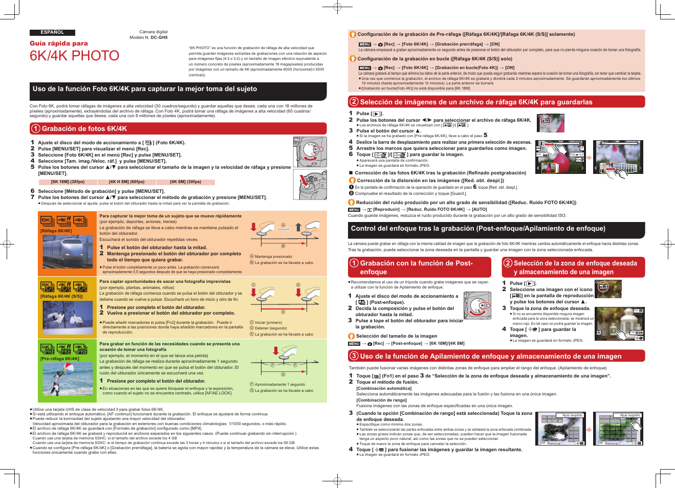 6k/4k photo, Guía rápida para | Panasonic Lumix GH5 User Manual | Page 2 / 2