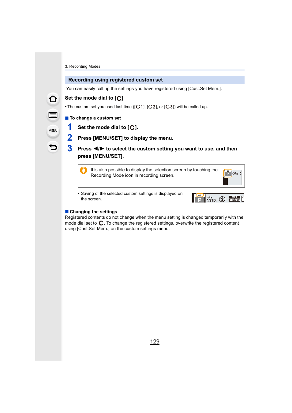 Recording using registered custom set | Panasonic Lumix DMC-G7 body User Manual | Page 129 / 411