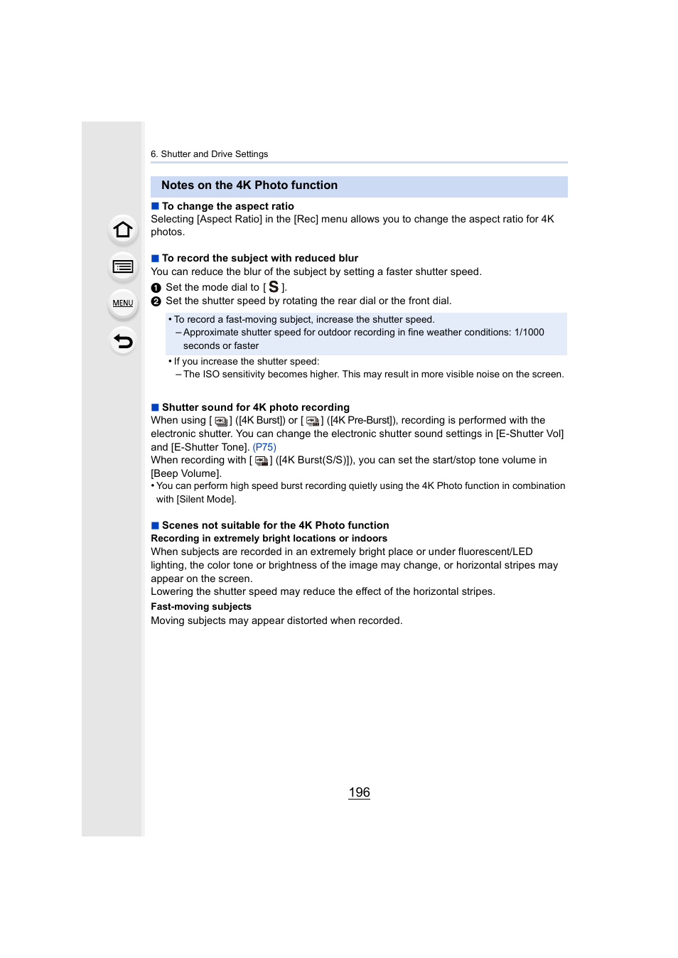 Notes on the 4k photo function | Panasonic Lumix DMC-G7 body User Manual | Page 196 / 411