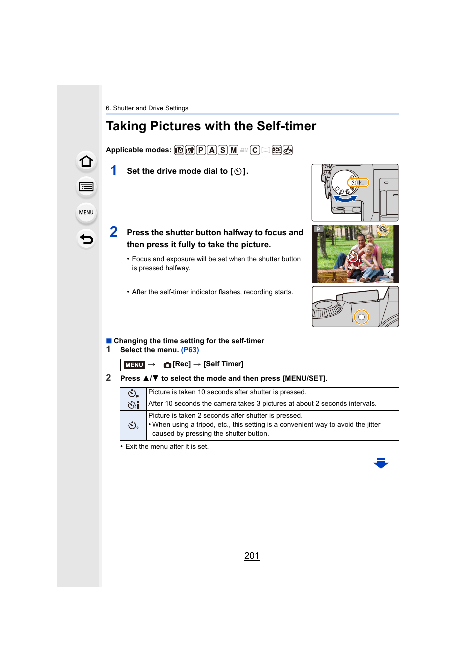 Taking pictures with the self-timer, P201, R indicator | P201), Self-timer | Panasonic Lumix DMC-G7 body User Manual | Page 201 / 411