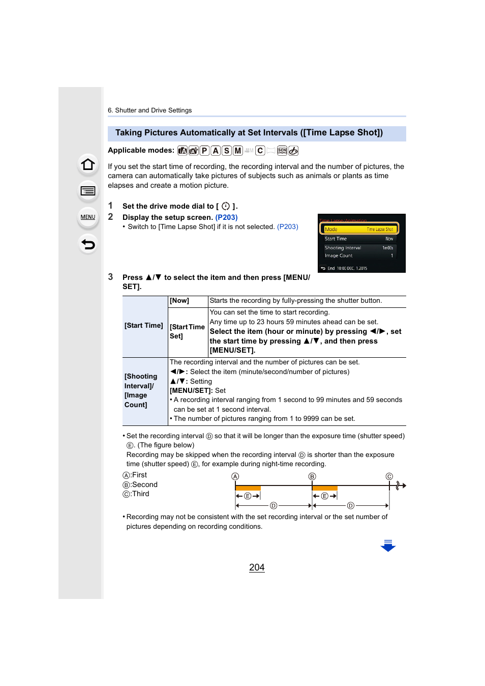 P204, Se/animation, Time lapse shot]) | Panasonic Lumix DMC-G7 body User Manual | Page 204 / 411