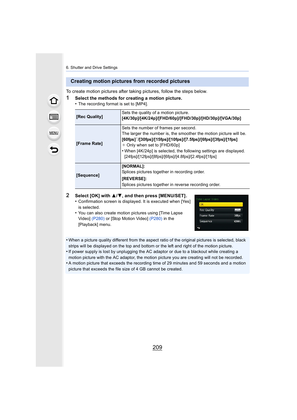 Creating motion pictures from recorded pictures | Panasonic Lumix DMC-G7 body User Manual | Page 209 / 411