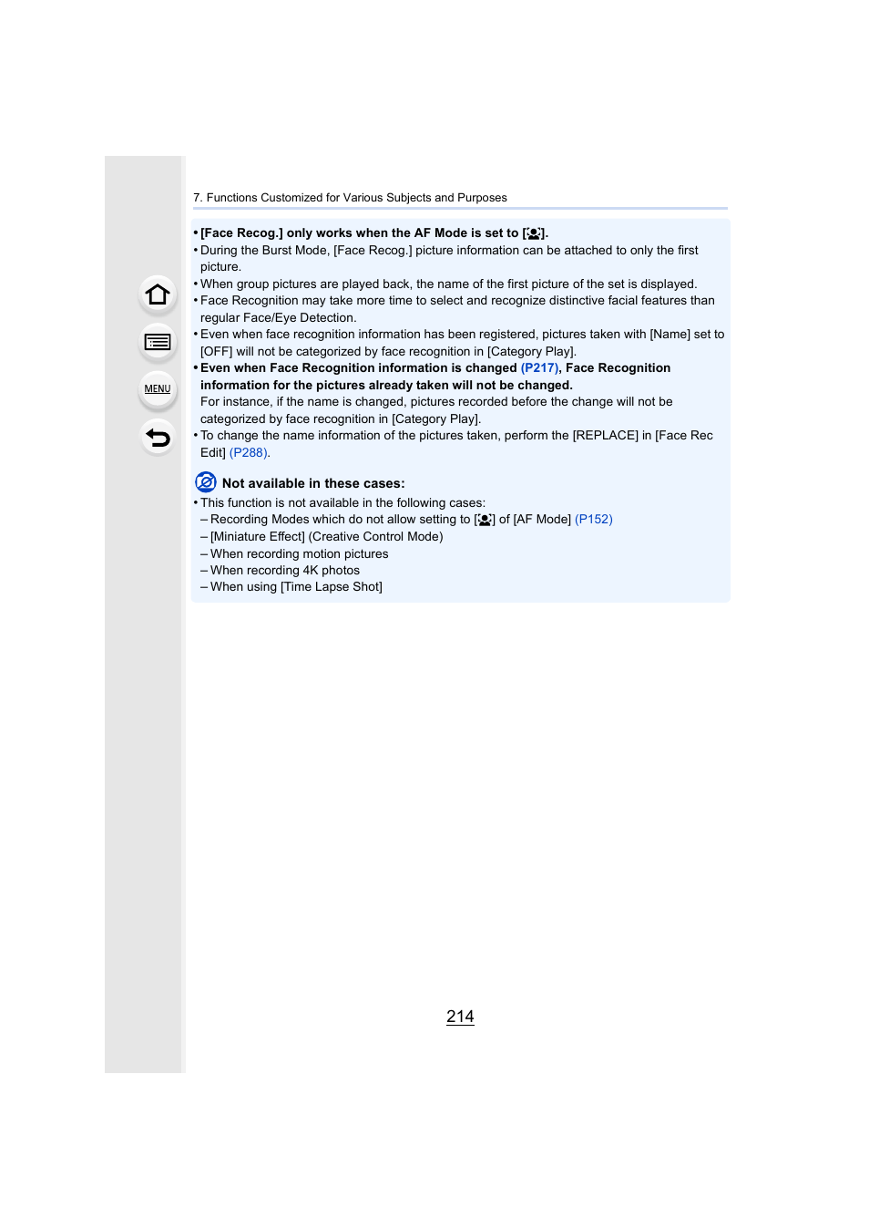 Panasonic Lumix DMC-G7 body User Manual | Page 214 / 411