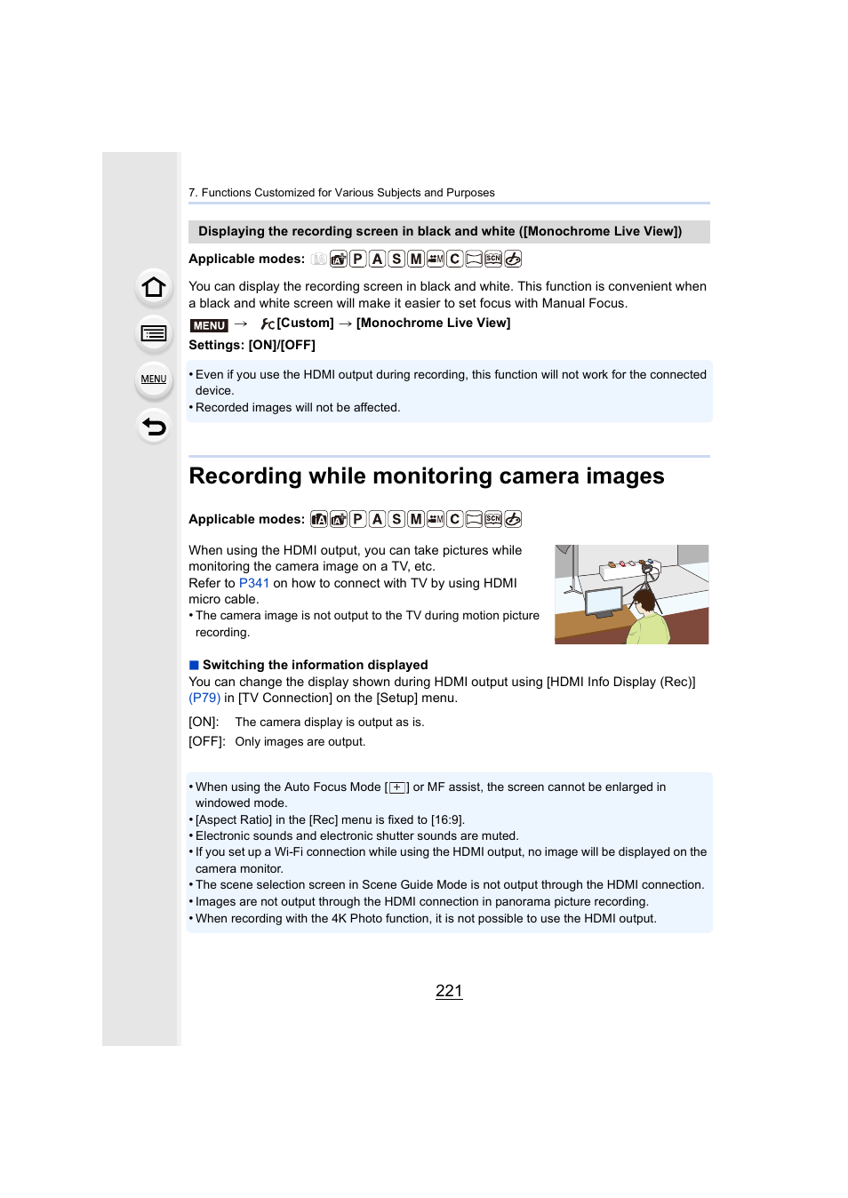 Recording while monitoring camera images, P221, P221) | Panasonic Lumix DMC-G7 body User Manual | Page 221 / 411