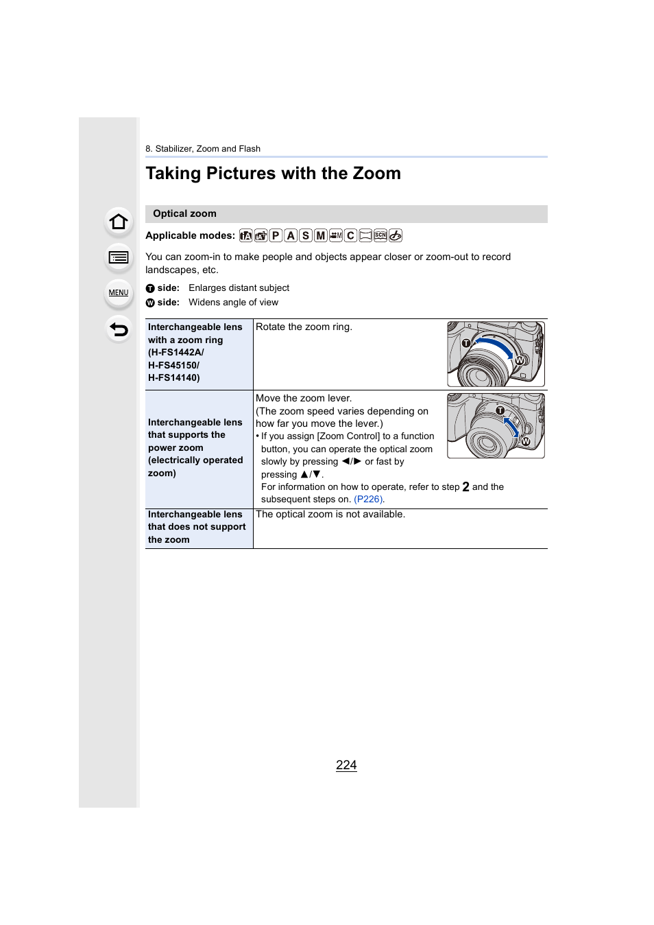 Taking pictures with the zoom, P224) | Panasonic Lumix DMC-G7 body User Manual | Page 224 / 411