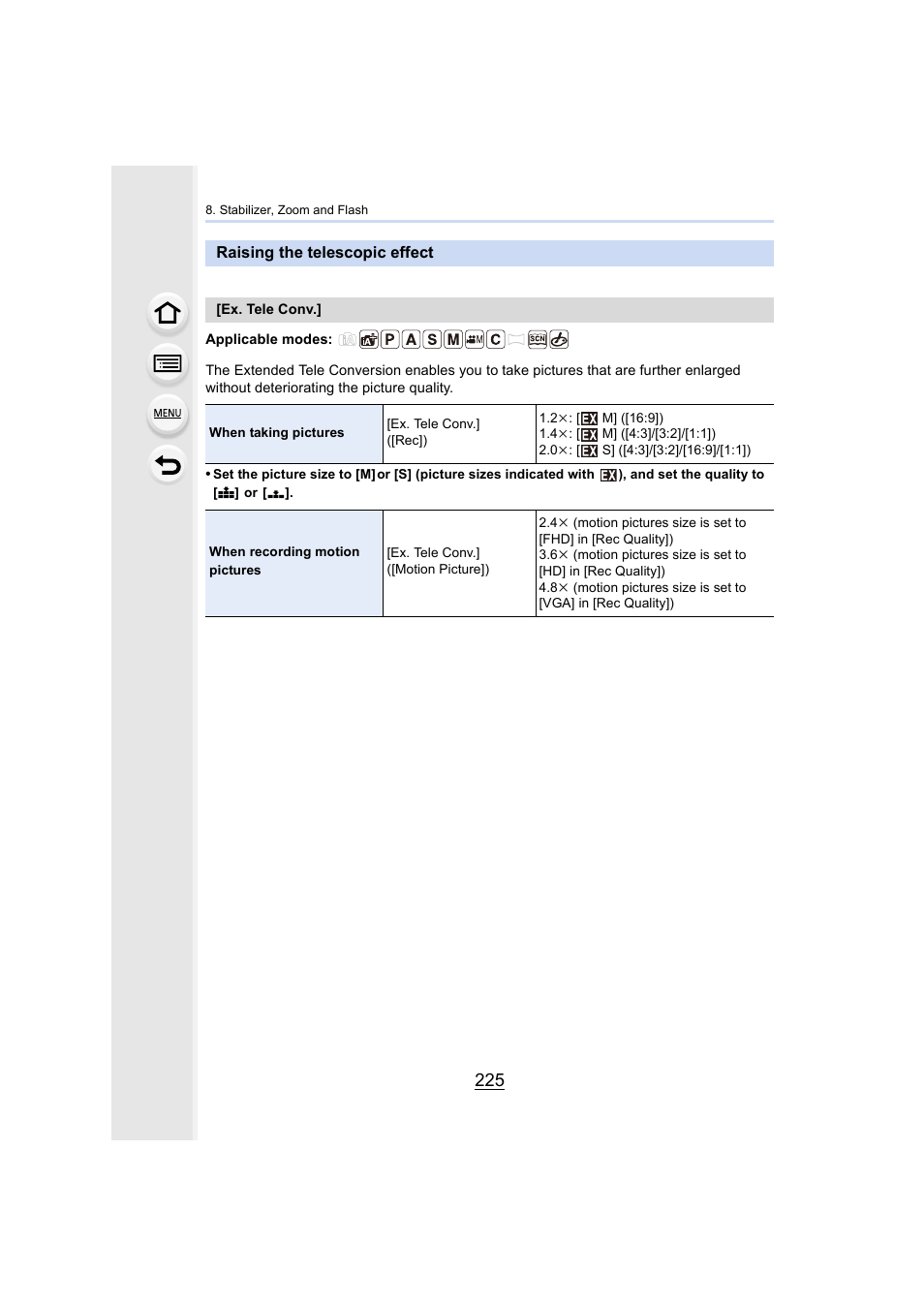 Raising the telescopic effect, P225) | Panasonic Lumix DMC-G7 body User Manual | Page 225 / 411