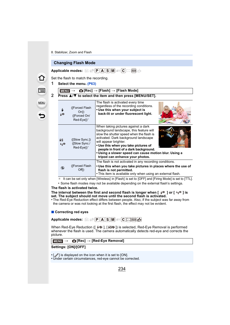 Changing flash mode, P234, P234) | Panasonic Lumix DMC-G7 body User Manual | Page 234 / 411