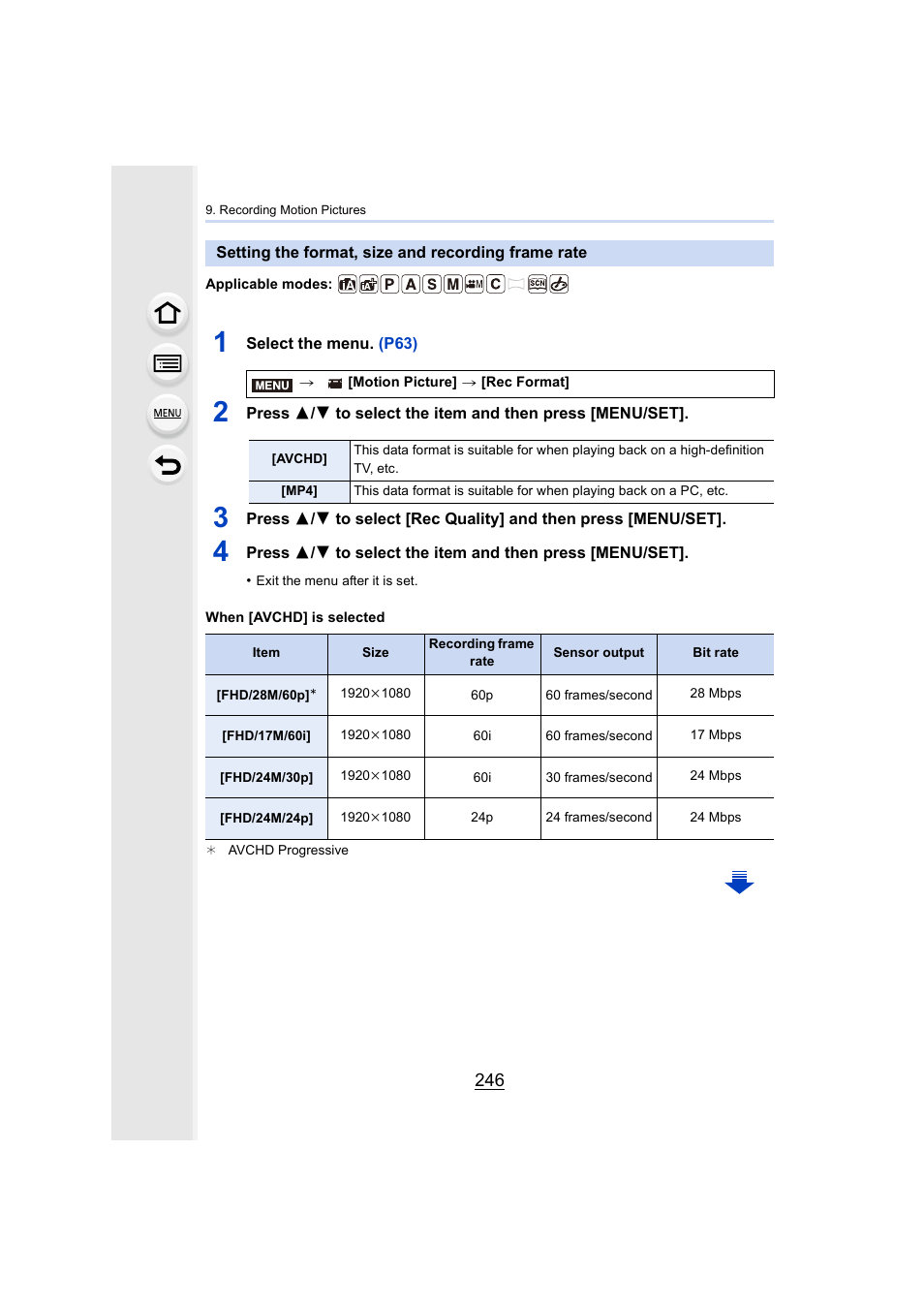 Setting the format, size and recording frame rate, P246, P246) | Panasonic Lumix DMC-G7 body User Manual | Page 246 / 411