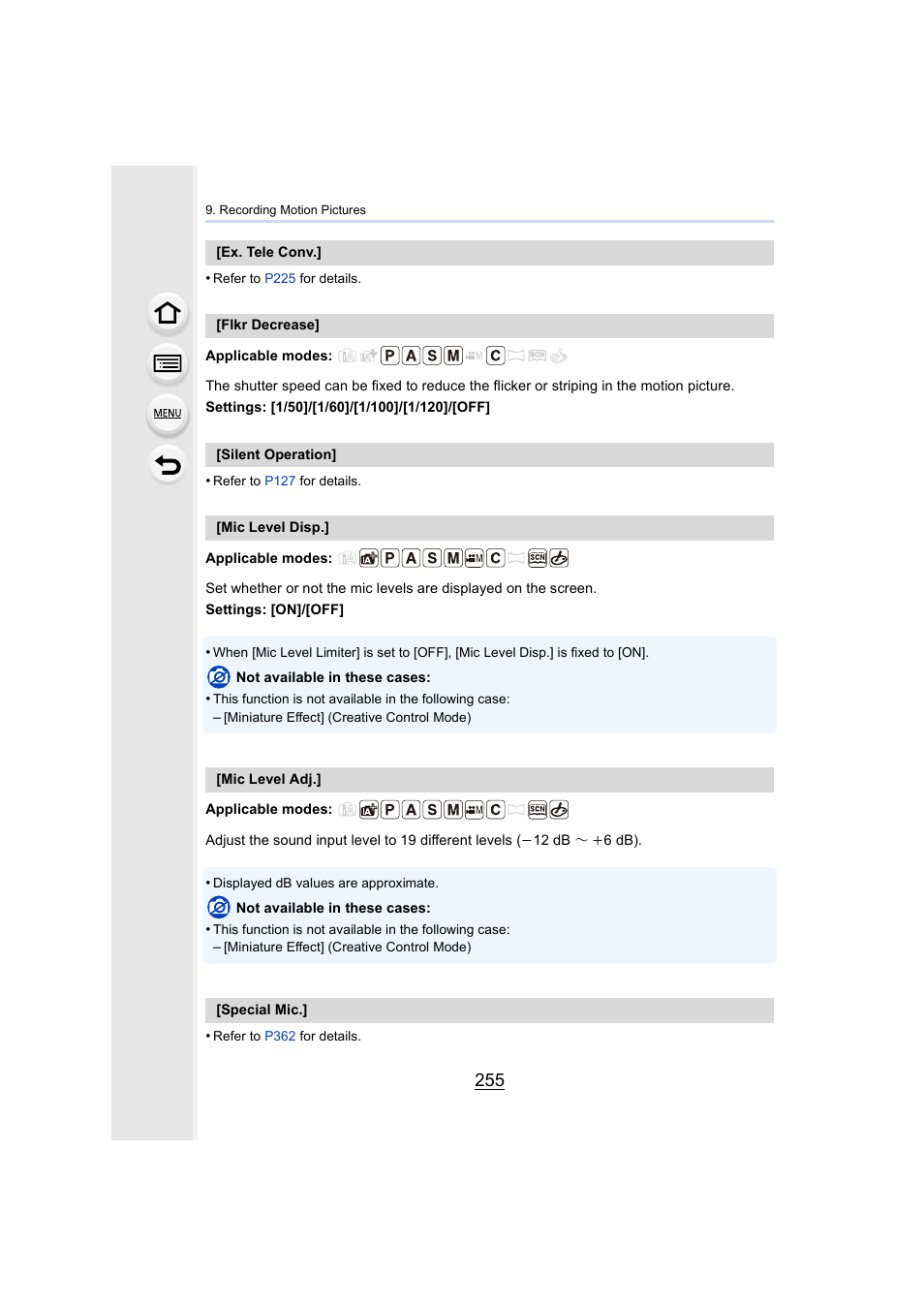 P255, P255) | Panasonic Lumix DMC-G7 body User Manual | Page 255 / 411