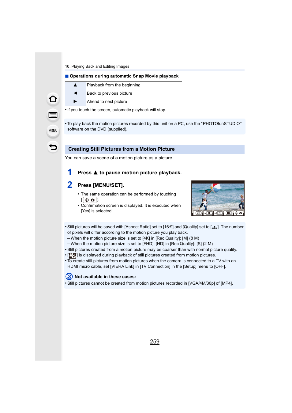 Creating still pictures from a motion picture, P259) | Panasonic Lumix DMC-G7 body User Manual | Page 259 / 411