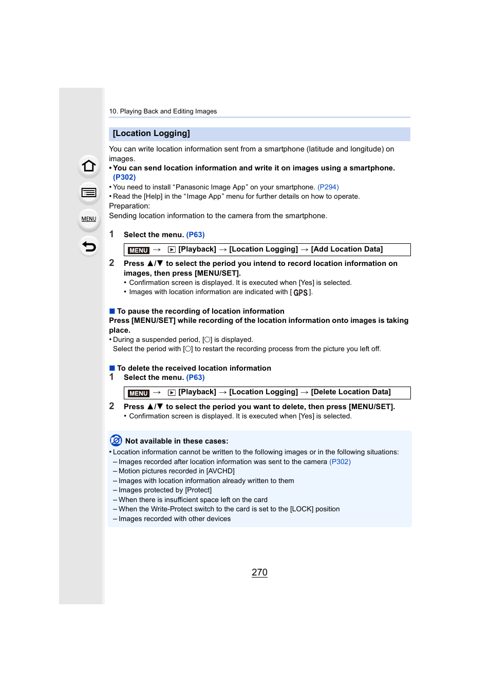 Location logging, P270 | Panasonic Lumix DMC-G7 body User Manual | Page 270 / 411