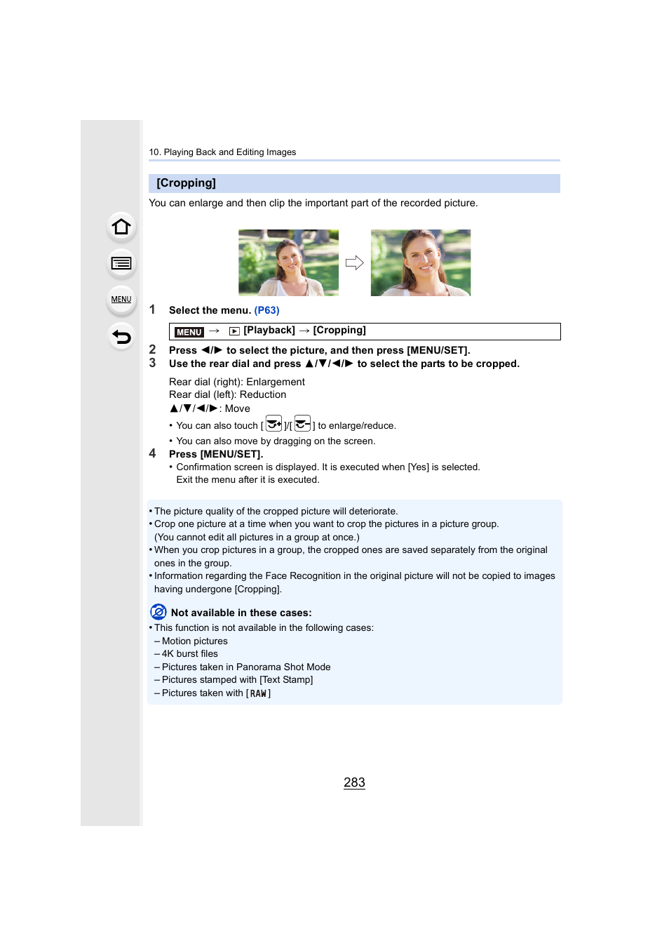 Cropping, P283 | Panasonic Lumix DMC-G7 body User Manual | Page 283 / 411