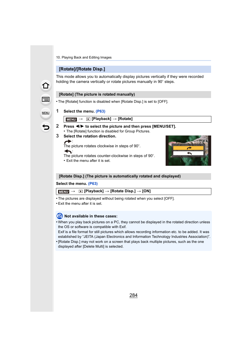 Rotate]/[rotate disp, P284 | Panasonic Lumix DMC-G7 body User Manual | Page 284 / 411