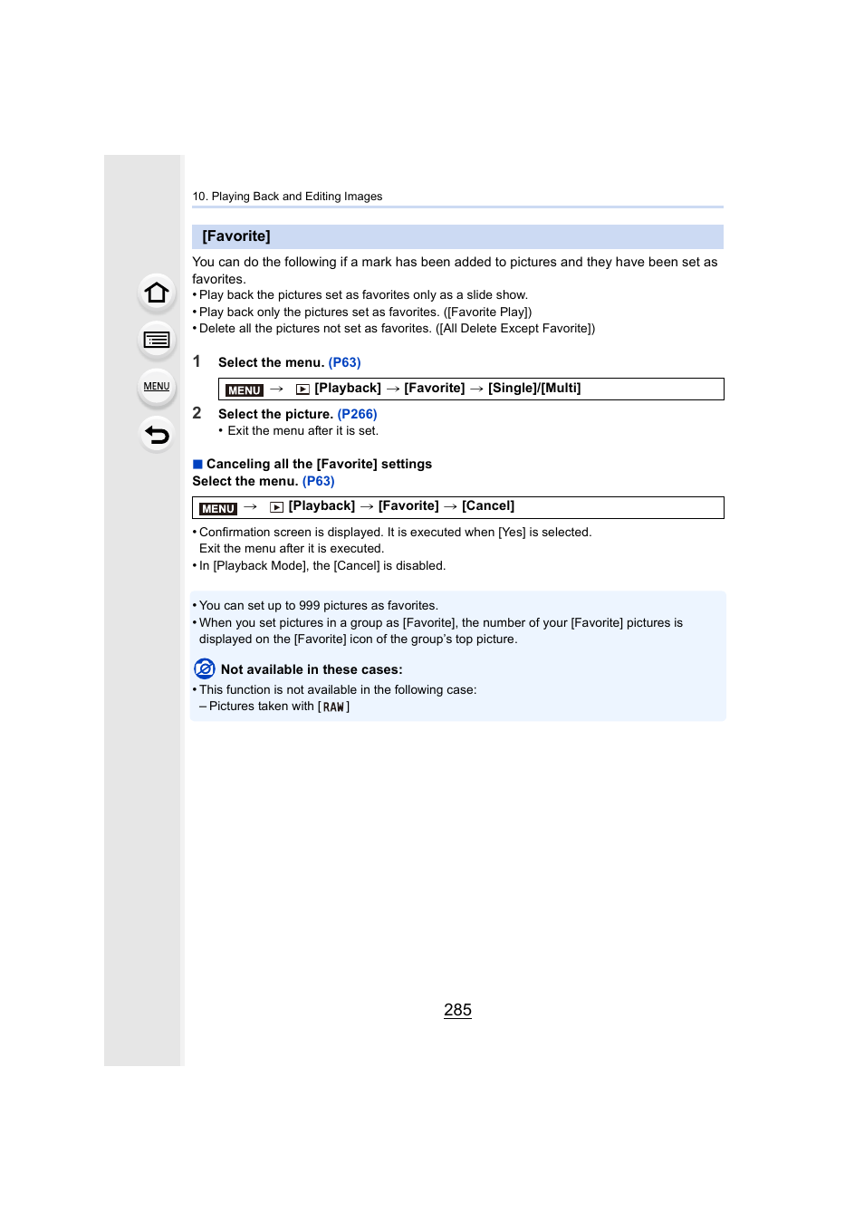 Favorite, P285, P285) | Panasonic Lumix DMC-G7 body User Manual | Page 285 / 411